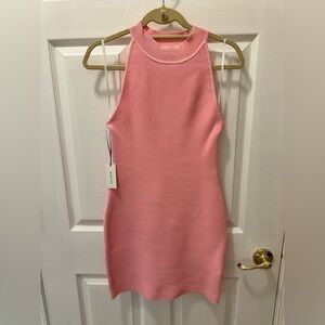 Aritzia Babaton Pink Ribbed Sculpt Halter Dress sz M